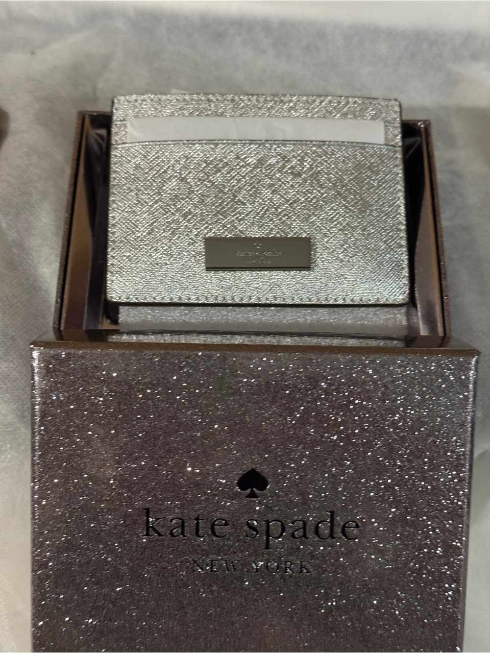 kate spade Silver Metallic Card Holder Wallet with gift box - Picture 8 of 9
